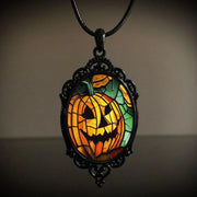 Gothic Horror Cameo Necklace Women Man Witch Jewelry Accessories Bat Castle Crow Black Cat Pumpkin Charm Rope Chain Choker Trend