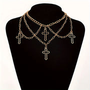 1pc Gothic Trendy Hip-Hop Geometric Multi-Layer Cross Currency Shaped Necklace , Collarbone Chain For Men And Women