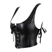 Women Gothic Corset Top Crop Bustier with Straps Faux Leather Push Up Bodice Sexy Party Short Camis Streetwear