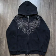 Gothic Affliction Hoodie New Retro Wing Pattern Printing Oversize Zipper Coat Men Women Hip Hop Personality Casual Sweatshirt