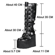 Women Boots Cosplay Ladies High Heel Platform Wedges Women High Boots Gothic Buckle Strap Long Tube Leather Female Boots Plus Si