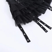 Black Women Punk High Waisted Goth Skirt Sexy Pleated Mini Skirt with Chain E Girl Lace-Up Tie PU Leather Corset Y2K Crop Tops