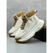 Trendy Men's High-Top  Boots Leather Surface Spor Casual Thi Bot Workwear oes round Toe Flat Heel Pure Color