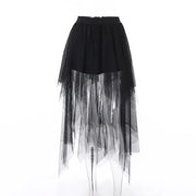 Sexy Gothic Skirts For Women Hotsweet Irregular Mesh Black Skirt Streetwear Elastic Waist Front Short Back Long Y2K Lady's Skirt