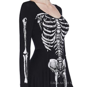 Halloween Gothic Women Dress Long Sleeve High Waist Cosplay Skull Dresses Goth Aesthetic 90s Egirl Sexy Slim Party Holiday Club