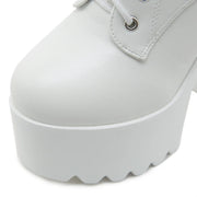 Women's Chain Decor Block Heeled Boots Fashion Lace Up Side Zipper Platform Boots Stylish Ankle Boots High Heels