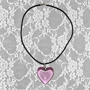 Gothic Wine Red Glass Crystal Big Heart Necklace Y2K Grunge Punk Puffy Heart Cord Rope Chain Pendant Necklace Women Girls Gift