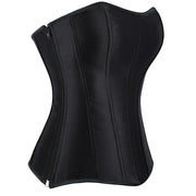 Gothic Black Satin Overbust Corset Top for Women Sexy Lace-Up Side Zipper Waist Bustiers Body Shaper Lingerie