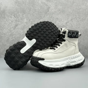 Trendy Men's High-Top  Boots Leather Surface Spor Casual Thi Bot Workwear oes round Toe Flat Heel Pure Color