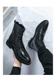 Men Fashionable Pointed Leather Chelsea Boots Versatile British Style Business High Top Casual Boots Men Street Motorcycle Boots