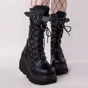 Brand New Ladies Goth Platform Boots Fashion Rivet Buckle Punk Wedges High Heels Women's Boots Party Street Cosplay Woman Shoes