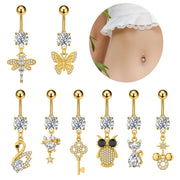 Elegant Dangled Belly Piercing Jewelry Fashion Dragonfly Owl Butterfly Shaped Curved Navel Rings Stainless Keys CZs Belly Ring