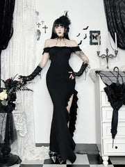AltGoth Coquette Sexy Elegant Dress Women Gothic Dark Aesthetic Fairycore Grunge Off-the-shoulder Lace Patchwork Party Dresses