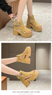 Comemore Gothic Platform Sandals Women Summer Wedges Peep Toe Gladiator Shoes Woman Thick Bottom 8cm High Heels Sandalias Mujer