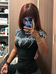 Gothic Metal Print Compression T-shirt Men Women Punk Streetwear Short Sleeve Fitness Top Slim Fit Gym Tee Y2k Aesthetic Unisex