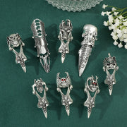 Gothic Punk Ring Rock Scroll Joint Armor Knuckle Metal Full Finger Claw Rings Halloween Unisex Adjustable Ring Vintage Jewelry