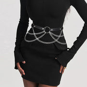 Women's Gothic Punk Belt PU Leather Multi Chain & O Rings Harness Style Corset Belt Gothic Halloween Costume Accessory Festival