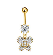 Elegant Dangled Belly Piercing Jewelry Fashion Dragonfly Owl Butterfly Shaped Curved Navel Rings Stainless Keys CZs Belly Ring