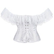 Gothic Women Off Shoulder Corset with Lace Sleeves Elegant Victorian Showgirl Party Costume Sexy Plus Size Corsets
