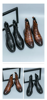 Men Fashionable Pointed Leather Chelsea Boots Versatile British Style Business High Top Casual Boots Men Street Motorcycle Boots