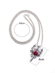 1 Gothic Style Women's Ancient Silver-color Evil Dragon Gem Pendant Necklace Personalized Fashion Street Sweater Chain Jewelry