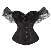Gothic Women Off Shoulder Corset with Lace Sleeves Elegant Victorian Showgirl Party Costume Sexy Plus Size Corsets