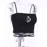 Gothic Women's Print Suspender Sleeveless Square Neck Slim Crop Top Sexy Halter Bottoming Shirt 2022 Girls Party Wear