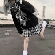 Gothic Women Y2K 2000s Skirt White Black Plaid Short Skirts Rivet Punk Style Double Layer High Waist Ball Gown Mini Skirt Female