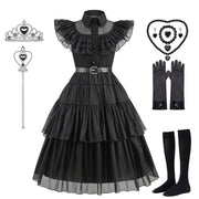 Gothic Style Black Dress Wensday Party Ball Gown Children Halloween Cosplay Adams Family Costume