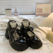 Punk k JK orm Mary Janes High Heels Thi Bot Small Leather oes Women's Lolita Faion Single oes Korean Sle
