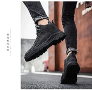 Men's High-top Boots in Solid Color Retro Style Fashionable Flat and Durable Handcrafted All-season Outdoor Work Boots