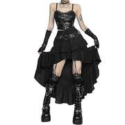 Goth Dark Kawaii Black Tiered Skirts 90S Retro Irregular Hem Party Bottoms Mall Gothic Women Fashion Dragging Skirt Alt Clothing