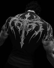 Gothic Metal Print Compression T-shirt Men Women Punk Streetwear Short Sleeve Fitness Top Slim Fit Gym Tee Y2k Aesthetic Unisex