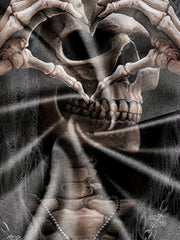 Men's Casual T-Shirt, Gothic Skull Heart Hands Graphic Black Short Sleeve Crew Neck Tee Cool Streetwear Halloween Fashion Top