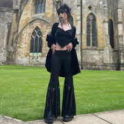 Gothic Dark Fashion Flared Pants Women's Sexy Suede Embossed Long Pant Spicy Girl Trousers