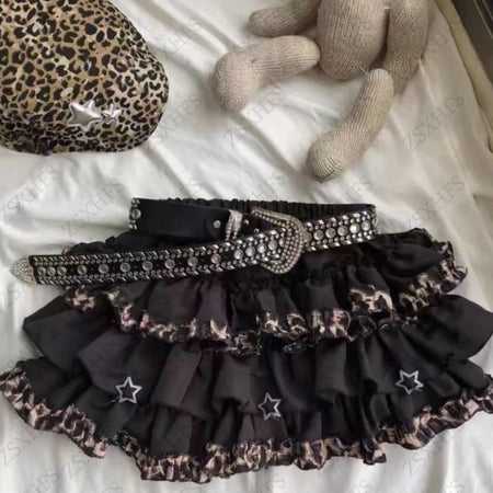 Gothic Skirt Women Clothing Sexy leopard A-Line Vintage Streetwear Sweet Girl Tutu Aesthetic Punk Mini Skrits Grunge Kpop Skirts
