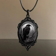 Gothic Horror Cameo Necklace Women Man Witch Jewelry Accessories Bat Castle Crow Black Cat Pumpkin Charm Rope Chain Choker Trend
