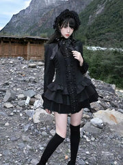 Gothic Subculture Vintage Black Dress Women Autumn Lace Long Sleeve Slim New Dresses Design Darkly Y2k A-line Hot Girl Clothes
