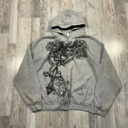 Gothic Affliction Hoodie New Retro Wing Pattern Printing Oversize Zipper Coat Men Women Hip Hop Personality Casual Sweatshirt