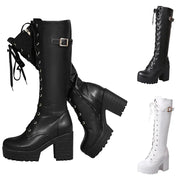 High Knee Boots For Women Heel Foreign Trade Chunky Heeled Thigh High Leather Boots Knee High Snow Boots
