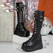 Winter 2025 Heightened Platform Knight Boots Women's Block Heel Mid-Leg Shoes