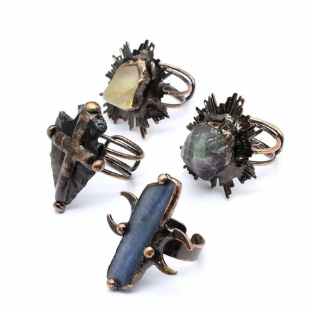 Gothic Natural Crystal Rings Boho Hypoallergenic Adjustable Rings Alloy Unique Design Raw Stone Rings Alternative Fashion
