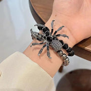 Gothic Dark Spider Necklace Bracelet Ring for Women Exaggerated Black Crystal Spider Halloween Accessories Jewelry Party Gifts