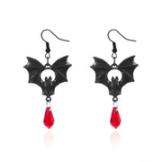 Gothic Bat Earrings Black Red Crystal Fringe Drop Pendant Dark Halloween Dangle Jewelry For Women Men Party Accessories Gifts