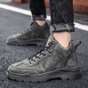 Men's High-top Boots in Solid Color Retro Style Fashionable Flat and Durable Handcrafted All-season Outdoor Work Boots