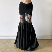 Gothic Mermaid Trumpet Skirt for Women Darkwear Sexy Hollow Out High Waist Slim Fit Fishtail Half Skirt Female Patchwork