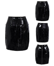 Gothic Black Skirts for Women Latex PVC Leather Pencil Mini Skirt Lace Up Zip Shiny Bodycon Skirts Sexy Club Y2k Clothes