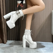 14CM Ankle Knight Boots High Heels Shoes For Nightclub Thick Heel Platform Boots Cool Black Punk Girls Footwear High Quality