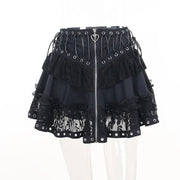 Black Women Punk High Waisted Goth Skirt Sexy Pleated Mini Skirt with Chain E Girl Lace-Up Tie PU Leather Corset Y2K Crop Tops
