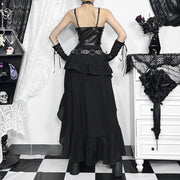 Goth Kawaii Black Tiered Skirts 90S Retro Irregular Hem Party Bottoms Mall Gothic Women Fashion Dragging Skirt Alt Clothing